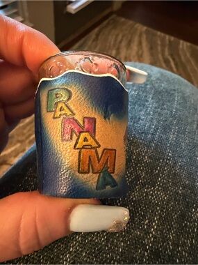 Panama Leather Covered Shot Glass Blue and Multicolor - Unbranded